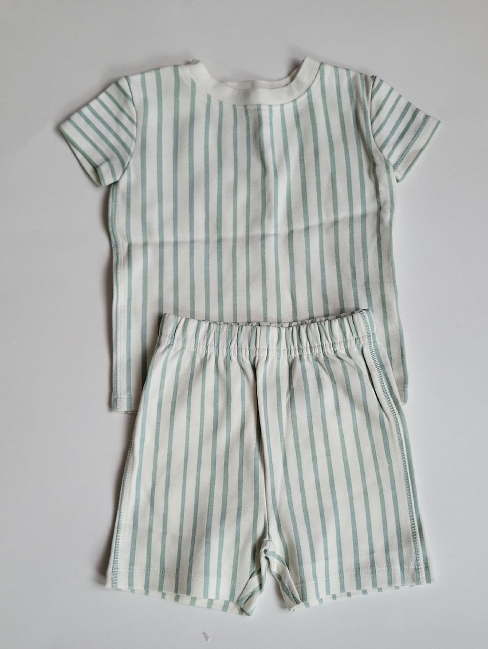 Pehr Striped Short Sleeve Kids Pajama Set in Mint and White